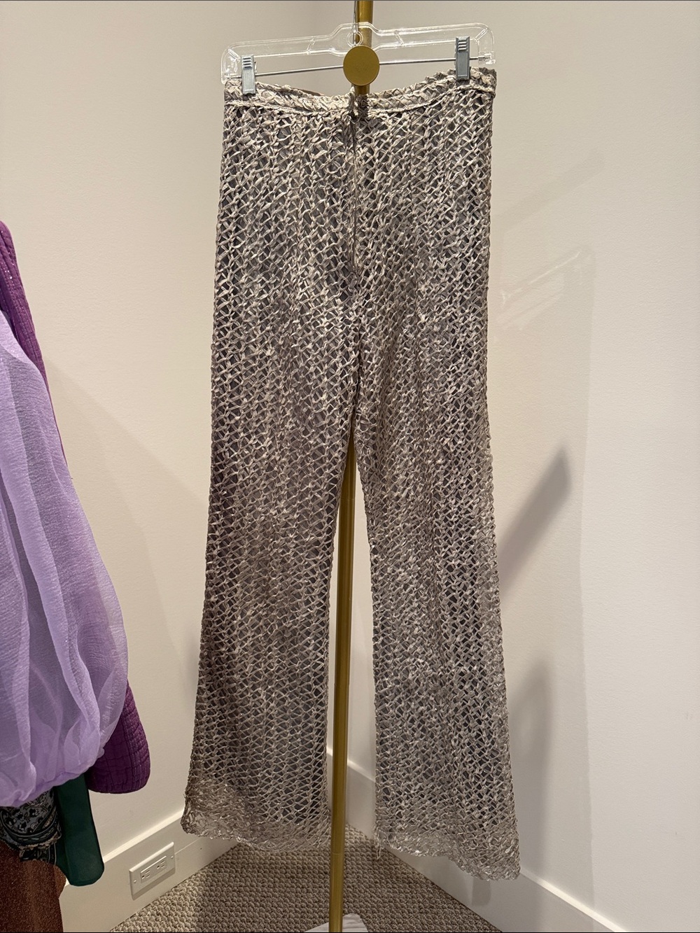 Incredible Vintage Metallic Silver Ribbon Flare Pants